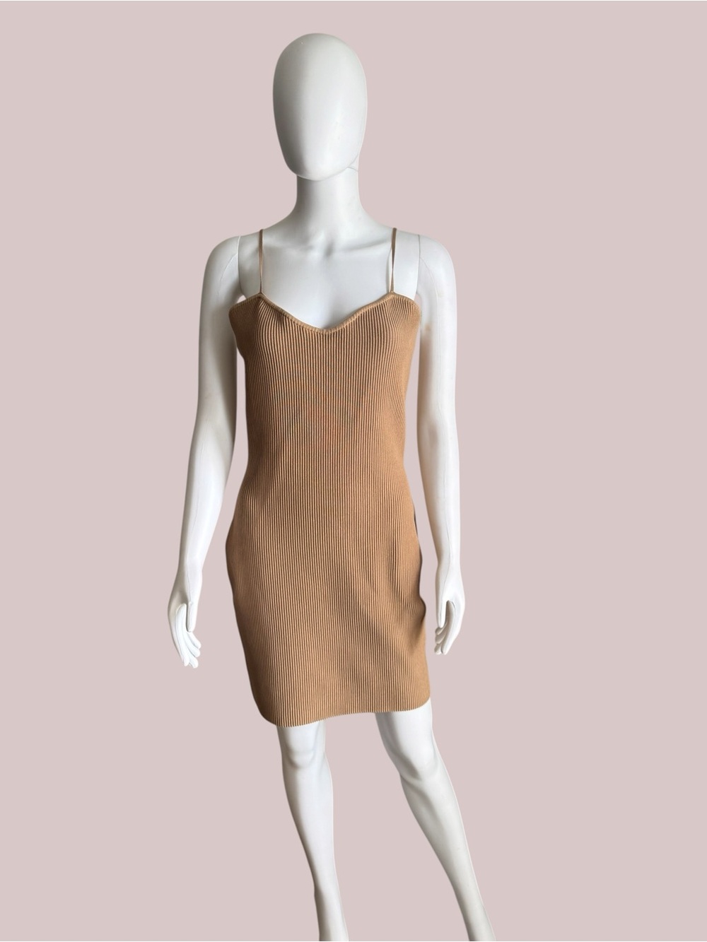 Babaton Strapless Ribbed Dress - Camel Sz L